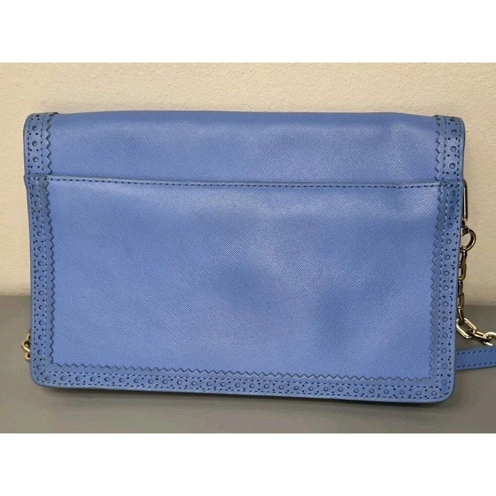 Tory Burch Envelope Clutch Crossbody Chain Purse Handbag Periwinkle Blue